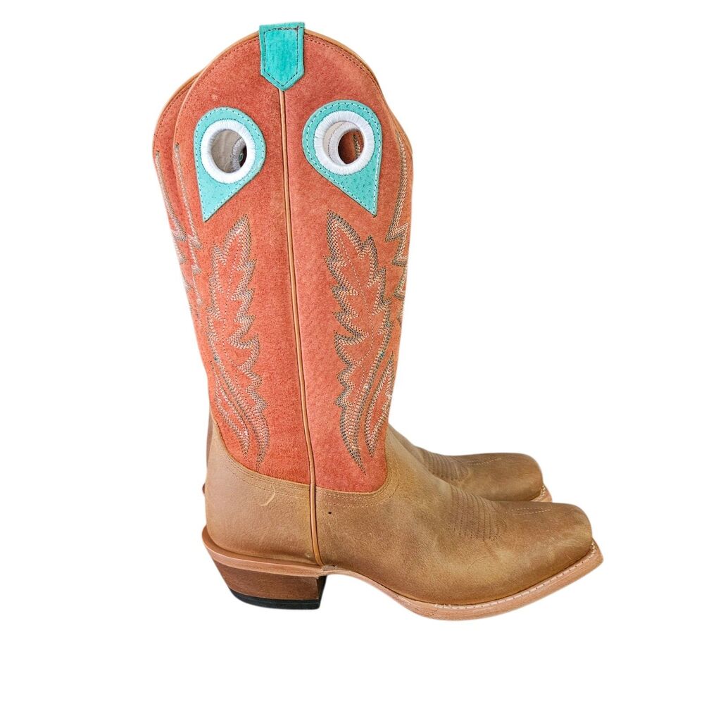 Split Size Justin Western Boots Lorena 13" R Size 8.5 L9.5 Sunflower Tan Aqua - Picture 2 of 10